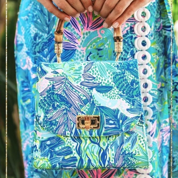 Lilly Pulitzer Botanical Green Holiday In The Sun GWP Top Handle Bag - Picture 2 of 16